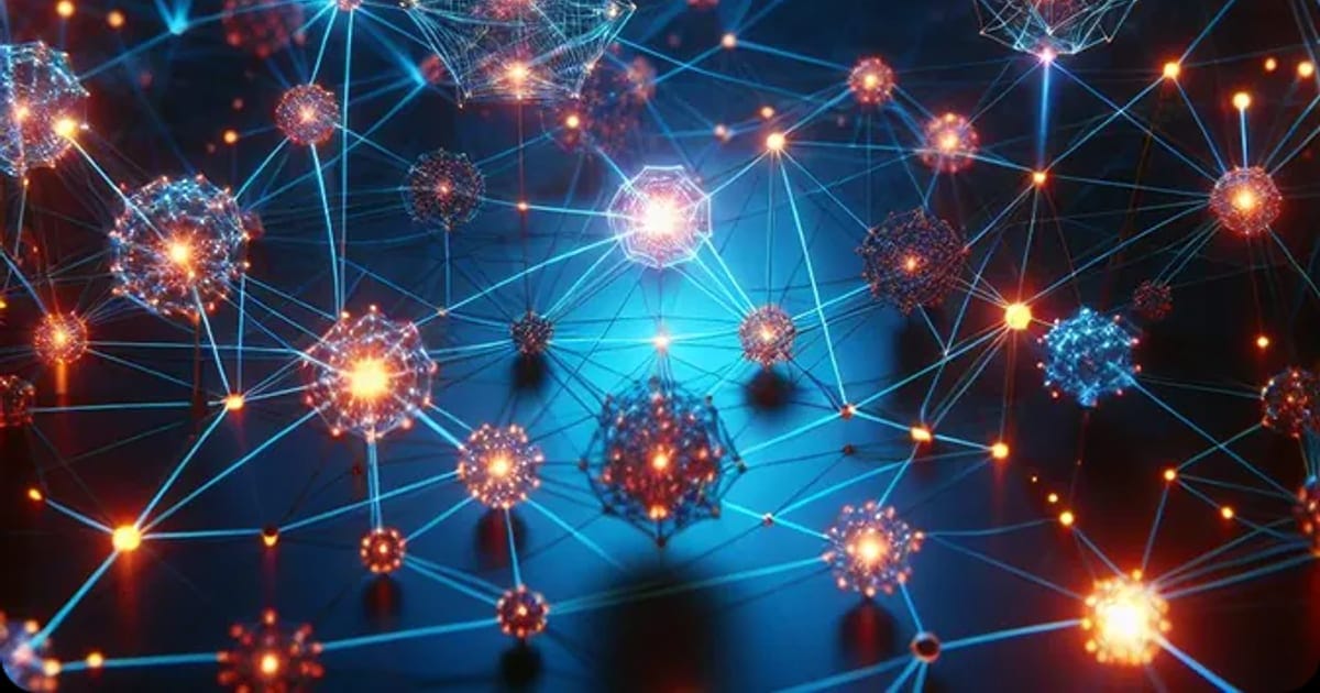 Network of connected nodes, representing API integrations between business software