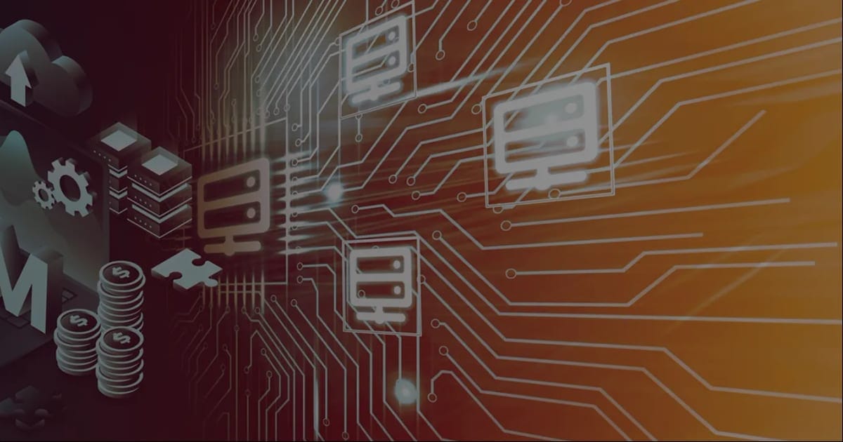 CRM concept with cloud, data and circuit graphics